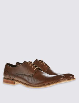 Leather Perforated Derby Lace-up Shoes